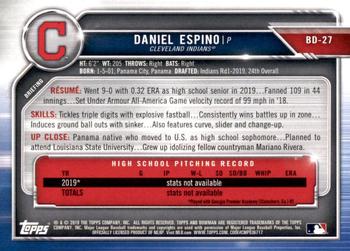2019 Bowman Draft #BD-27 Daniel Espino Back