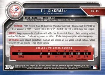 2019 Bowman Draft #BD-34 T.J. Sikkema Back