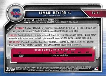 2019 Bowman Draft #BD-41 Jamari Baylor Back