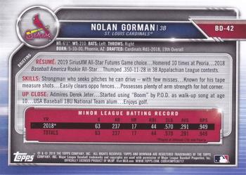 2019 Bowman Draft #BD-42 Nolan Gorman Back