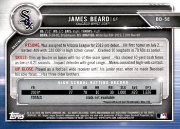2019 Bowman Draft #BD-58 James Beard Back