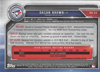 2019 Bowman Draft #BD-63 Dasan Brown Back