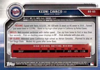 2019 Bowman Draft #BD-65 Keoni Cavaco Back