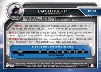 2019 Bowman Draft #BD-68 Evan Fitterer Back