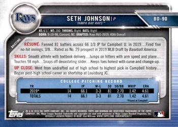 2019 Bowman Draft #BD-90 Seth Johnson Back