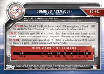 2019 Bowman Draft #BD-102 Domingo Acevedo Back