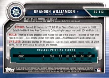 2019 Bowman Draft #BD-113 Brandon Williamson Back