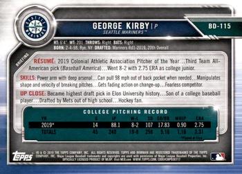 2019 Bowman Draft #BD-115 George Kirby Back