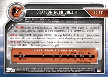 2019 Bowman Draft #BD-121 Grayson Rodriguez Back