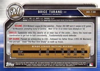 2019 Bowman Draft #BD-130 Brice Turang Back