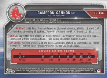 2019 Bowman Draft #BD-166 Cameron Cannon Back
