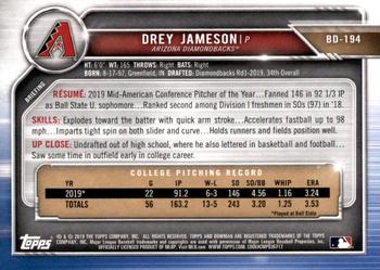 2019 Bowman Draft #BD-194 Drey Jameson Back