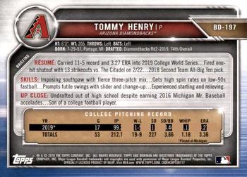 2019 Bowman Draft #BD-197 Tommy Henry Back
