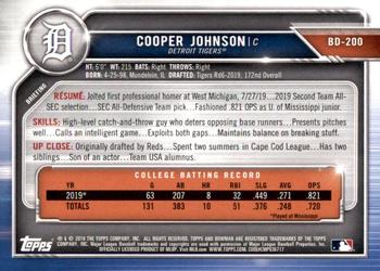 2019 Bowman Draft #BD-200 Cooper Johnson Back