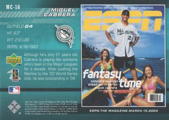2005 Upper Deck ESPN - ESPN The Magazine Covers 25th Anniversary #MC-16 Miguel Cabrera Back