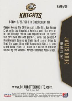 2018 Choice Charlotte Knights #29 James Kruk Back