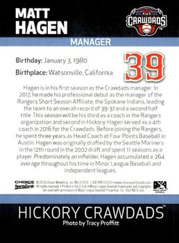 2018 Choice Hickory Crawdads #30 Matt Hagen Back