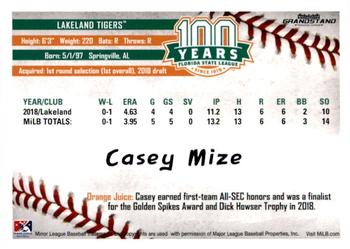 2019 Grandstand Florida State League Top Prospects #NNO Casey Mize Back