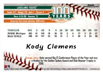 2019 Grandstand Florida State League Top Prospects #NNO Kody Clemens Back