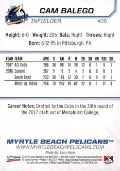 2019 Choice Myrtle Beach Pelicans #5 Cam Balego Back