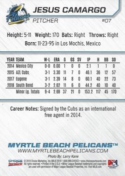 2019 Choice Myrtle Beach Pelicans #7 Jesus Camargo Back