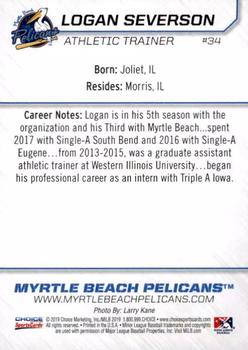 2019 Choice Myrtle Beach Pelicans #34 Logan Severson Back