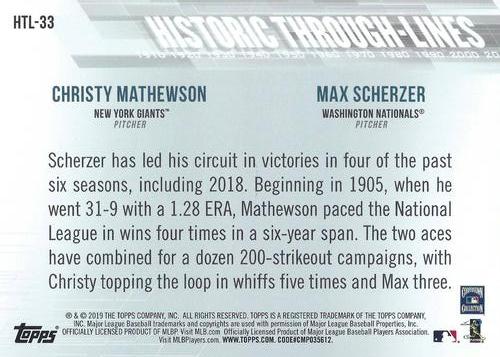2019 Topps Historic Through Lines 5x7 #HTL-33 Max Scherzer / Christy Mathewson Back