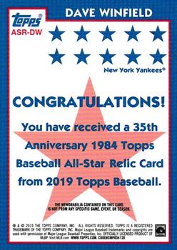 2019 Topps - 1984 Topps Baseball 35th Anniversary All-Stars Relics #ASR-DW Dave Winfield Back
