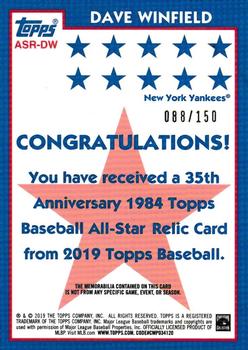 2019 Topps - 1984 Topps Baseball 35th Anniversary All-Stars Relics 150th Anniversary #ASR-DW Dave Winfield Back