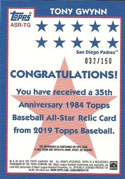 2019 Topps - 1984 Topps Baseball 35th Anniversary All-Stars Relics 150th Anniversary #ASR-TG Tony Gwynn Back