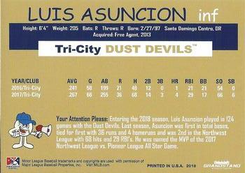 2018 Grandstand Tri-City Dust Devils #NNO Luis Asuncion Back