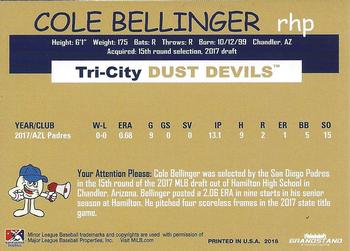 2018 Grandstand Tri-City Dust Devils #NNO Cole Bellinger Back