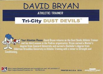 2018 Grandstand Tri-City Dust Devils #NNO David Bryan Back