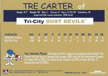 2018 Grandstand Tri-City Dust Devils #NNO Tre Carter Back
