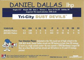 2018 Grandstand Tri-City Dust Devils #NNO Daniel Dallas Back