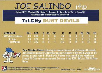 2018 Grandstand Tri-City Dust Devils #NNO Joe Galindo Back