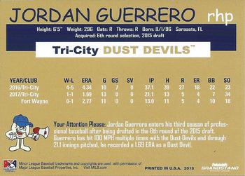 2018 Grandstand Tri-City Dust Devils #NNO Jordan Guerrero Back