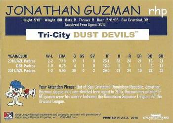 2018 Grandstand Tri-City Dust Devils #NNO Jonathan Guzman Back