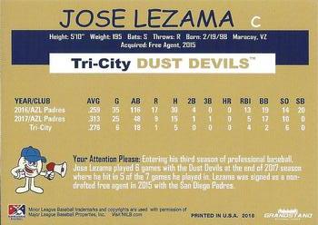 2018 Grandstand Tri-City Dust Devils #NNO Jose Lezama Back