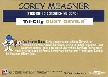2018 Grandstand Tri-City Dust Devils #NNO Corey Measner Back