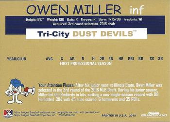 2018 Grandstand Tri-City Dust Devils #NNO Owen Miller Back