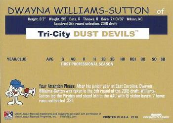 2018 Grandstand Tri-City Dust Devils #NNO Dwanya Williams-Sutton Back