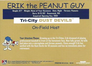 2018 Grandstand Tri-City Dust Devils #NNO Erik the Peanut Guy Back