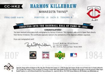 2005 Upper Deck Hall of Fame - Class of Cooperstown Autograph Silver #CC-HK2 Harmon Killebrew Back