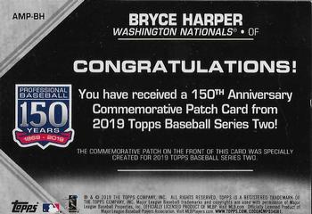 2019 Topps - 150th Anniversary Commemorative Patches (Series Two) #AMP-BH Bryce Harper Back