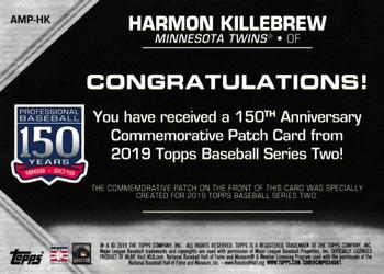 2019 Topps - 150th Anniversary Commemorative Patches (Series Two) #AMP-HK Harmon Killebrew Back