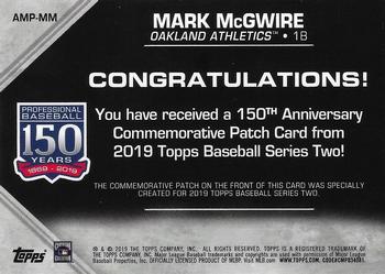 2019 Topps - 150th Anniversary Commemorative Patches (Series Two) #AMP-MM Mark McGwire Back