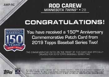2019 Topps - 150th Anniversary Commemorative Patches (Series Two) #AMP-RC Rod Carew Back