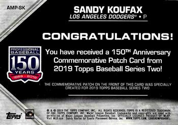 2019 Topps - 150th Anniversary Commemorative Patches (Series Two) #AMP-SK Sandy Koufax Back