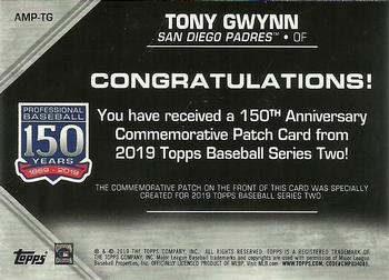 2019 Topps - 150th Anniversary Commemorative Patches (Series Two) #AMP-TG Tony Gwynn Back